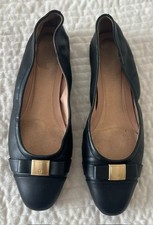 Cole Haan Women's Black Leather ballet flats shoes Gold Logo Size 7.5 B