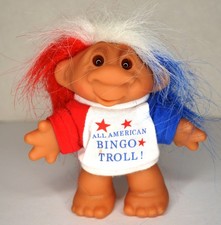 1986 THOMAS DAM LUCKY BINGO TROLL 5" DOLL RED WHITE BLUE HAIR ALL AMERICAN