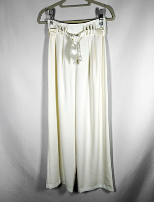 NWT Vintage Cache Ivory Wide-Leg Satin Belt Trousers - Gold Label