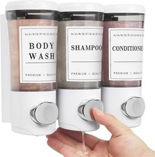 Wall Mounted 3-Chamber Shower Dispenser, 3 x 450ml Refillable Shampoo  Soap Dis
