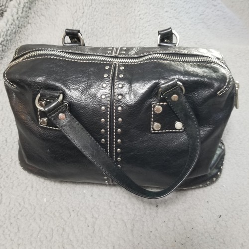 Michael Kors Vintage Uptown Astor Studded Black Leather Satchel Pursel