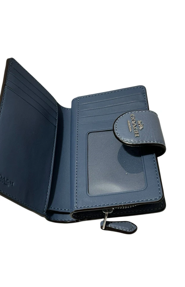 Coach Snap Wallet Shiny Pebbled Leather Small Clutch Blue w/Zip Credit Card DL - Image 4 of 4