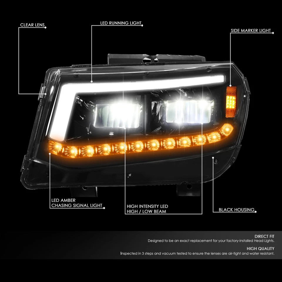 Ajuste 14-15 Chevy Camaro Carcasa Negra LED DRL+ Señal Secuencial Faros Lámparas Foto 2 de 4