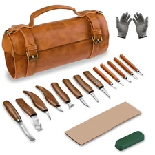 Wood Carving Kit, Deluxe Wood Carving Tools with PU Leather Storage Bag