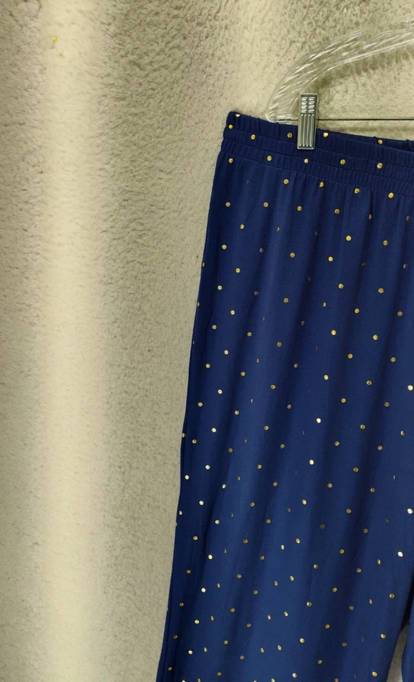 Pijama Charter Club Mujer Pantalones Extra Grandes Azul Dorado Lunares Poli Cordón Foto 2 de 4