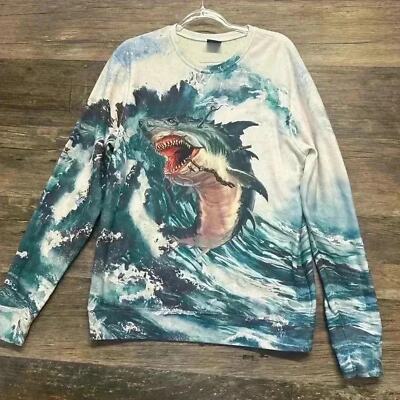 Aloha From Deer Shark Attack Graphic Sweatshirt Size Large Men s