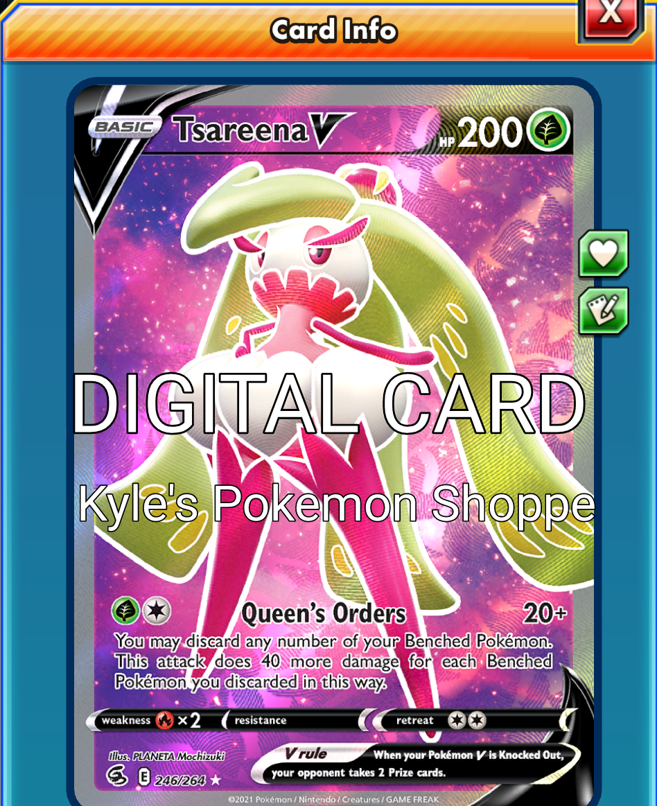 Tsareena V FA FULL ART Pokemon TCG Online PTCGO 246/264 DIGITAL CARD SENT  FAST | eBay