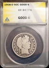 1908-O 50c Silver Barber Half-dollar G 6 New ANACS # 7472288 + Bonus