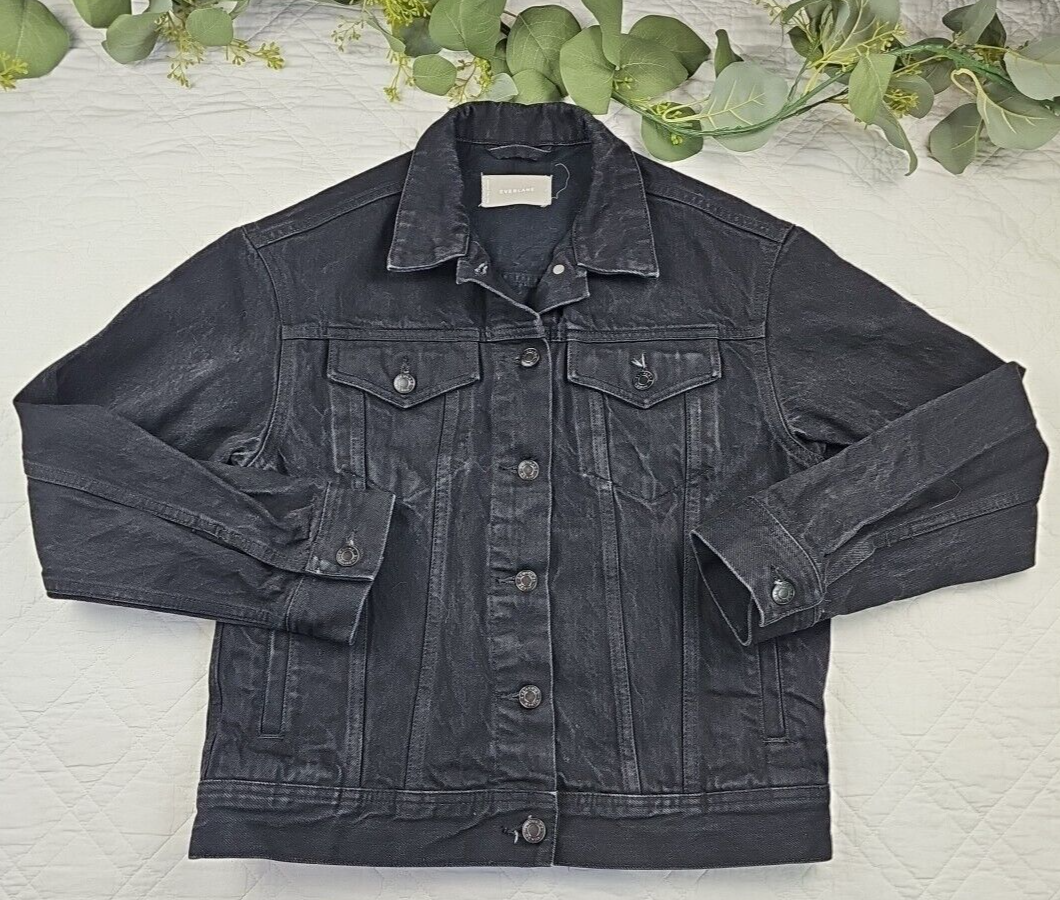 Everlane Womens Black Denim Trucker Jacket Size S 100% Cotton