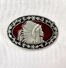 Native American Chief Warrior Belt Buckle American Western Silver Vintage Buckle