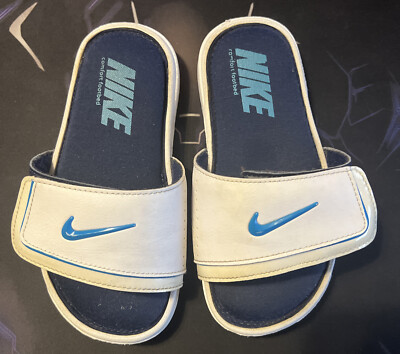 Nike Slides Sandals 631719 - 001 (White/Blue) Adjustable Strap - Youth Size 13c | eBay
