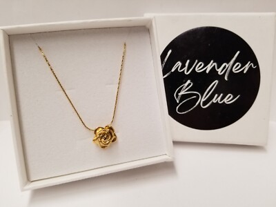 Lavender Blue Soul ''La Rose'' 3D Flower 18k Gold Plated Stainless Steel Necklace