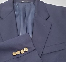 Chaps Men's 42 L Navy Blue Classic Wool Blazer Two Button 1 Vents Gold Buttons
