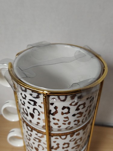 Grace Teaware Porcelain Coffee/Tea Mugs, Set Of 4, Gold Leopard Print, NWOT - Picture 4 of 6