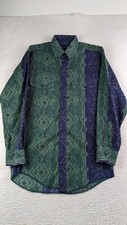 VTG Wrangler Western Shirt Long Sleeve Blue Green Brushpopper Mens Small Rodeo