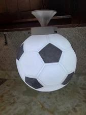 VTG GLASS  SOCCER BALL GLOBE HANGING  LAMP LIGHT. RARE H2F~ WORKS~RETRO FOOTBALL