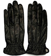Genuine Leather Gloves 9" Black Acrylic Lined Perforated Driving Vintage Womens