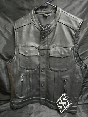 S/S Speed Strength Leather Motorcycle Vest Men Medium NWT No
