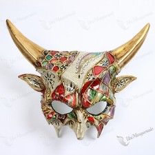 Gold Horns Devil Demon w/ Mystical Venetian Costume Party Cosplay Part Mask