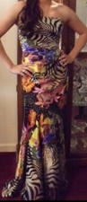 Long prom dress, size 8, colorful with animal print beautiful, strapless, beaded