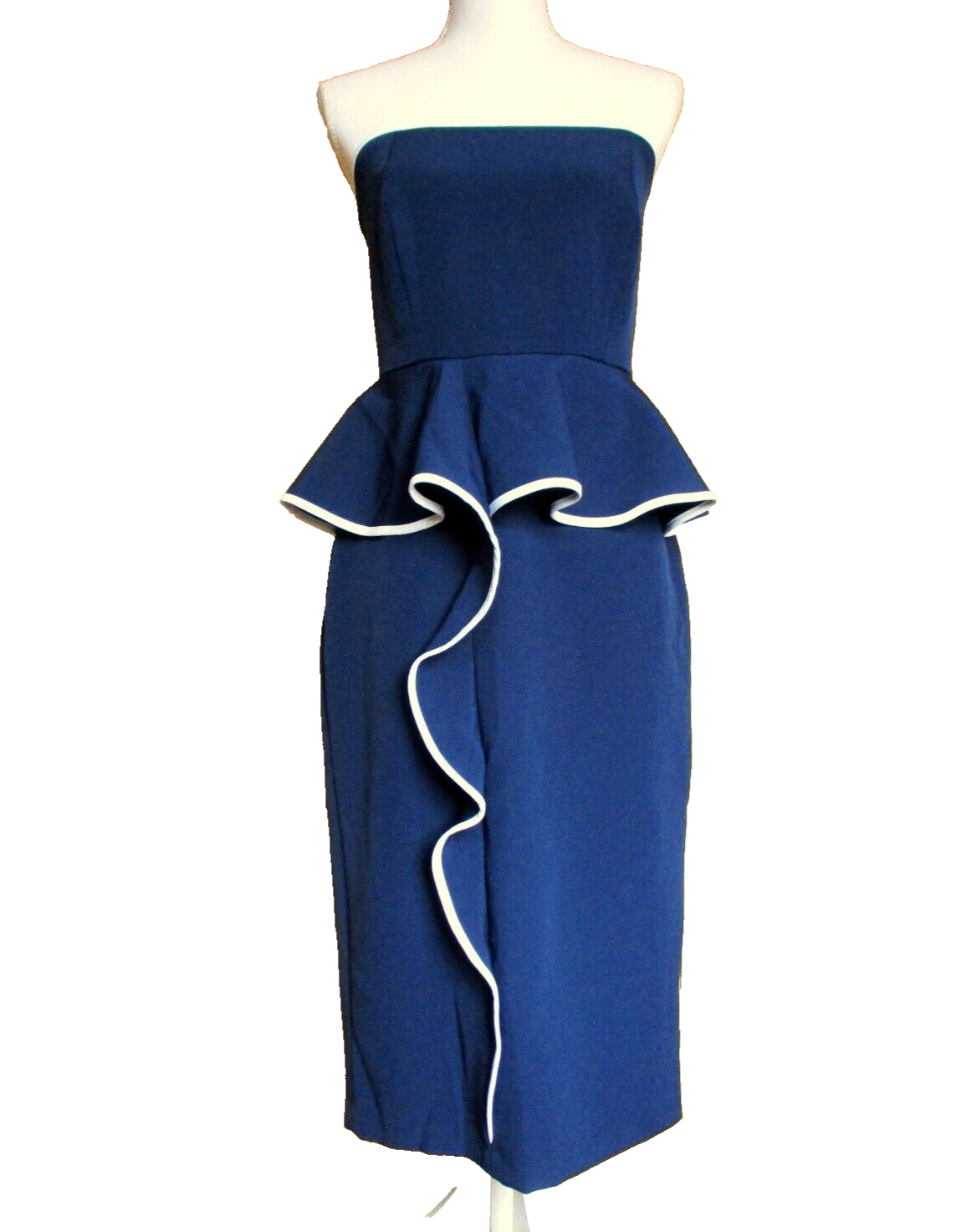 Eva Mendes Cocktail Dress Small Navy Blue Strapless Peplum Vintage Style Glam 6