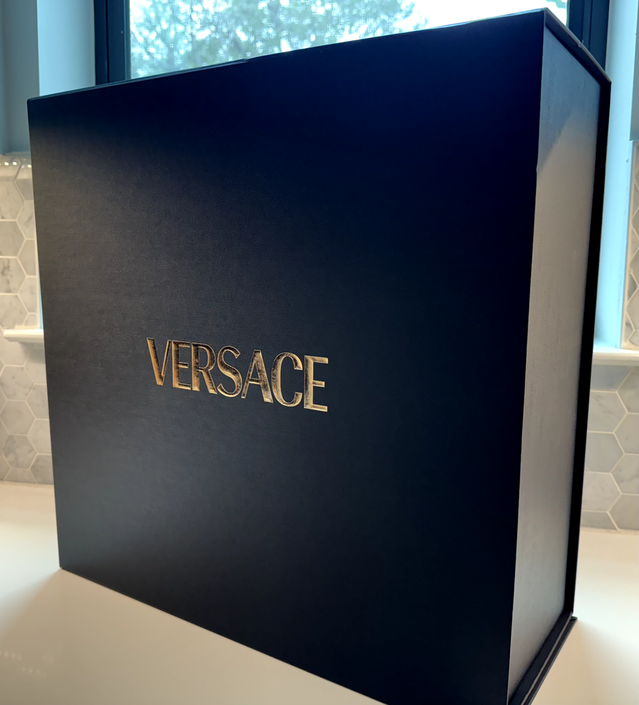 Versace HUGE 19”x18.5”x8” Empty Black GIFT BOX Logo for Bag Sturdy Flap Closure