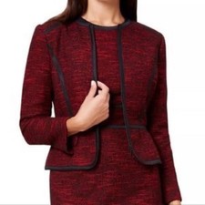 Hobbs London Women's Red Tweed Black Trim Zip Jacket Size 12