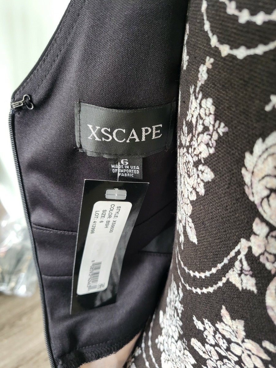 Xscape Embroidered Damask Double-V Fit-and-Flare Gown-BLACK-6 | eBay