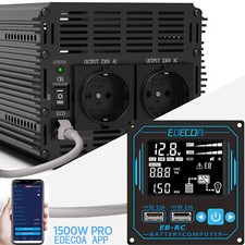 EDECOA Wechselrichter 12V 220V 230V 1500W Reiner Sinus Spannungswandler APP PRO