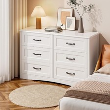 47" 6 Drawer Wood Dresser with Metal Handles Storage Cabinet Organizer