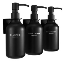 MaisoNovo 3 Black Shampoo, Conditioner, Body Wash Dispensers 500ml
