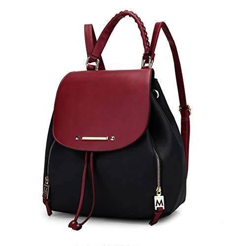 МОДНАЯ ДОРОЖНАЯ СУМКА ИЗ ВЕГАНСКОЙ КОЖИ MKF COLLECTION BACKPACK - ТЕМНО-СИНИЙ-КРАСНЫЙ