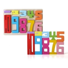 10PCS Wooden Number Building Blocks Montessori 1-10 - Wooden Stacking Numbers...