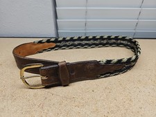 Vtg 3D BELT Braid Horse Hair Style Brown Leather Gold Tone Buckle Size 30 DDD J5