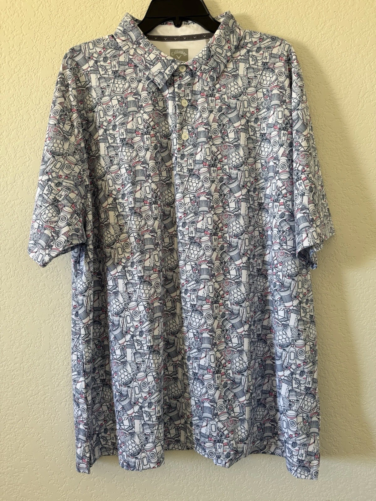 NWT Callaway Opti Dry Drink Polo Shirt Mens XXL Stretch UPF 50 Print All Over