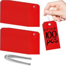 100 Pcs Red Tags with String Blank Shipping Tags with Metal Wire Writable Price