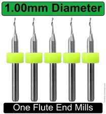1.0mm 1 Flute End Mill 1/8" Shank Square End Up Cut 5 Piece Aluminum uro101