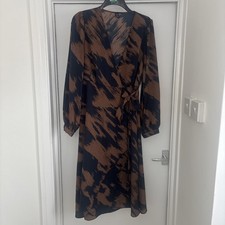 Shein - Long Sleeve Midi Wrap Dress - Brown - UK 14-16