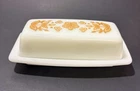 Vintage 1970s Pyrex 72-B Butterfly Gold Milk Glass Covered Butter Dish
