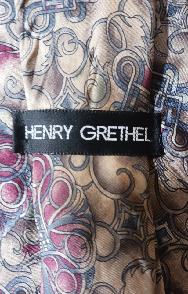 Mens Tie Henry Grethel, Tan, Maroon, Green, Black, Grey--Italian Silk, Nice! USA - Image 3 of 4