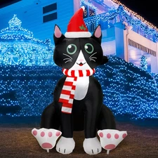 Leyndo 5ft Black Cat Christmas Inflatables Outdoor Yard Decorations LED Blow ...