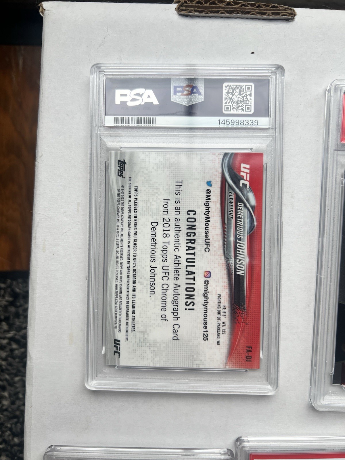 2018 Topps Chrome UFC Autograph Demetrious Johnson #FA-DJ PSA 10 view 2