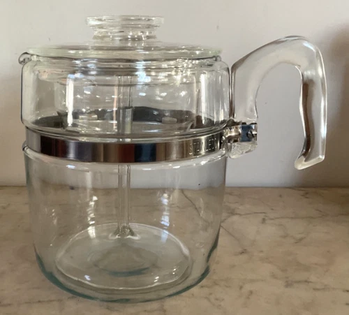 Vintage Pyrex Flameware Glass 6-9 Cup Percolator Coffee Pot Complete - 7759-B