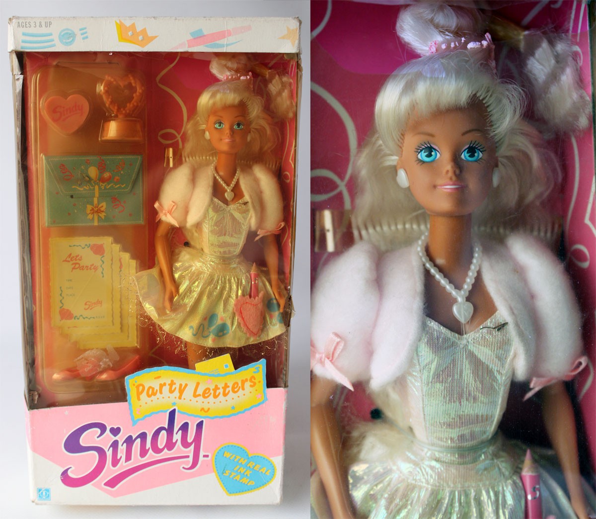VERY RARE VINTAGE 1990 SINDY PARTY LETTERS DOLL WITH STAMP HASBRO