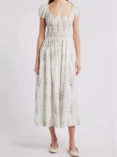Doen Organic Cotton Short Sleeve Floral Printed Midi Dress for Women 2025 XS SML