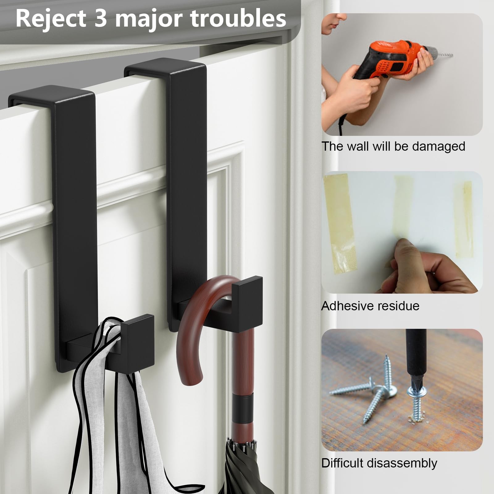 2-Pack Over The Door Hooks - Rustproof Stainless Steel Door Hangers Fits for ...
