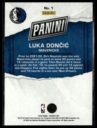2022 Panini Father's Day #1 Luka Doncic - Picture 2 of 2
