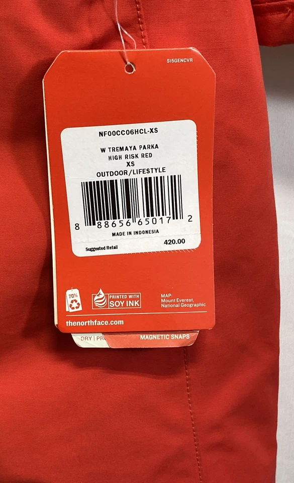 Jaqueta com capuz The North Face feminina Tremaya Parka ganso vermelho XS nova com etiquetas - Imagem 3 de 4