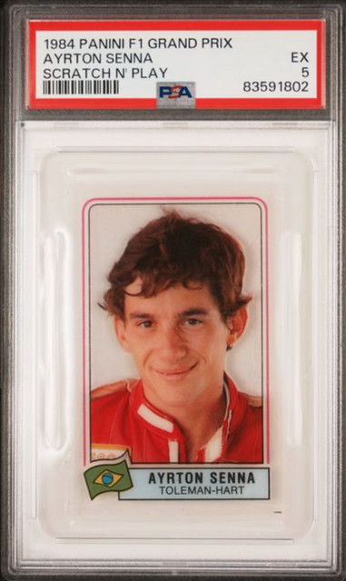 Panini F1 Grand Prix 1984 Ayrton Senna Scratch N'Play PSA 5 EX Rookie