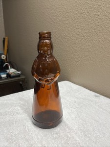 Vintage 8” Inch  Mrs. Butterworth's Syrup Brown Amber 4201 Glass Bottle 1970